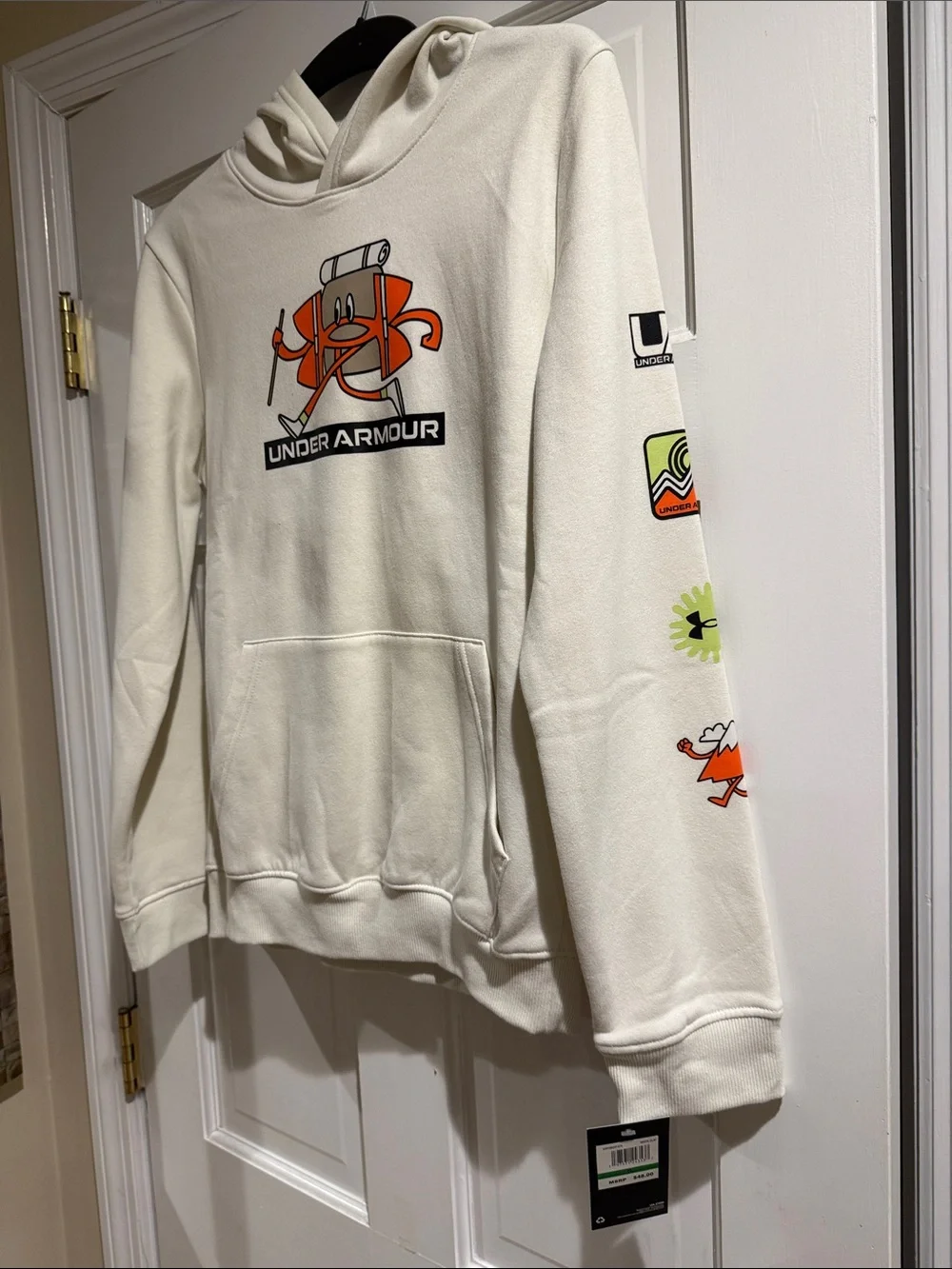 Under Armour White Hoodie with Orange and Tan Graphic